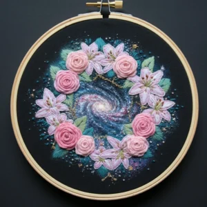 Cosmic Floral Wreath (Galaxy Series) | Hand Embroidery Pattern PDF