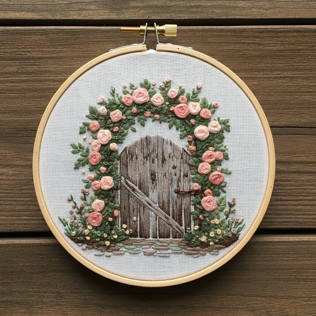 Cottage Garden Rose Arch Embroidery