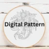 Country Garden Wreath with Red Roses and Purple Accents | Hand Embroidery Pattern PDF