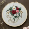 Country Garden Wreath with Red Roses and Purple Accents | Hand Embroidery Pattern PDF