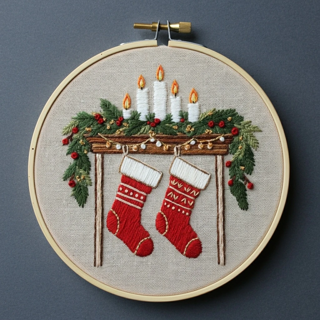 Cozy Christmas Mantel Hand Embroidery Pattern