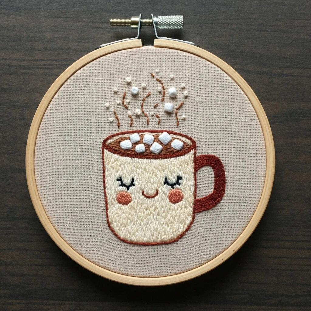 Cozy Hot Cocoa Mug Embroidery Hoop Art