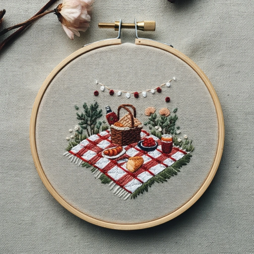 Cozy Picnic Embroidery Hoop Art