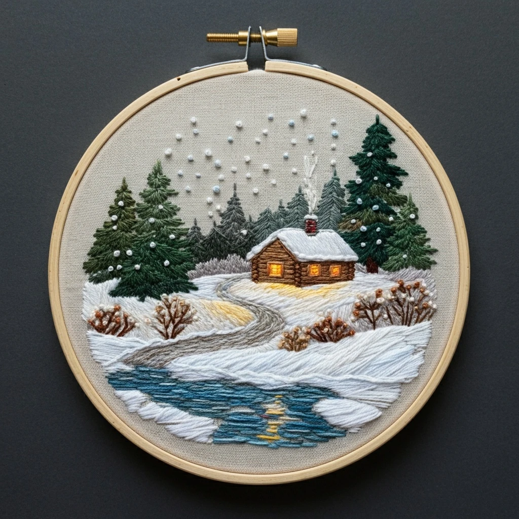 Cozy Winter Cabin Embroidery