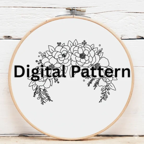 Crimson Floral Wreath Embroidery | Hand Embroidery Pattern PDF