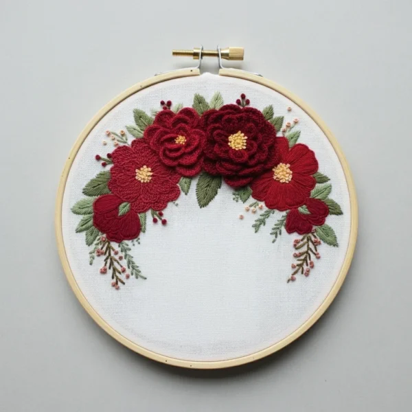 Crimson Floral Wreath Embroidery | Hand Embroidery Pattern PDF