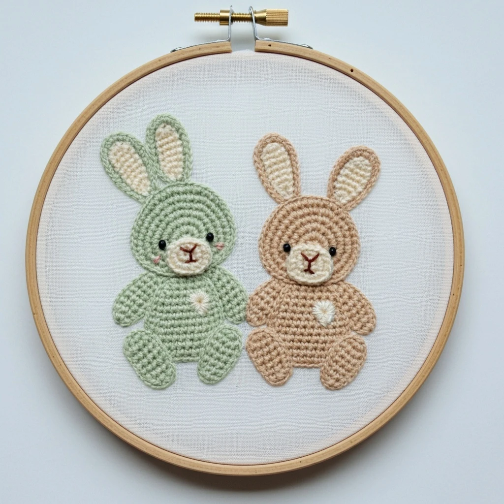 Crochet Style Bunny Duo Embroidery