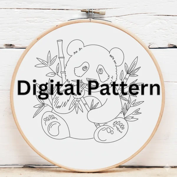 Cute Panda Eating Bamboo Embroidery | Hand Embroidery Pattern PDF