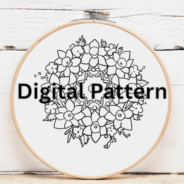 Daffodil & Mandalas Floral Medallion | Hand Embroidery Pattern PDF