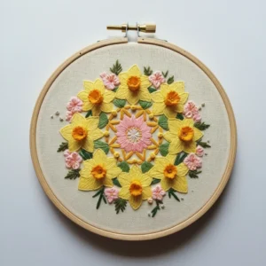 Daffodil & Mandalas Floral Medallion | Hand Embroidery Pattern PDF