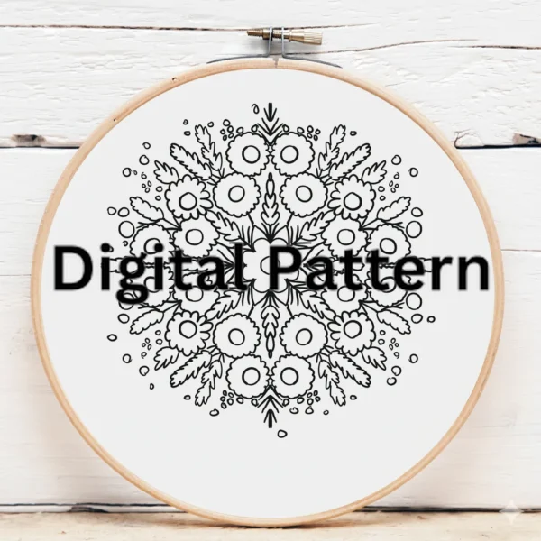 Daisy and Lavender Wreath Embroidery | Hand Embroidery Pattern PDF