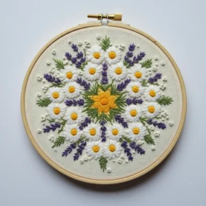Daisy and Lavender Wreath Embroidery | Hand Embroidery Pattern PDF