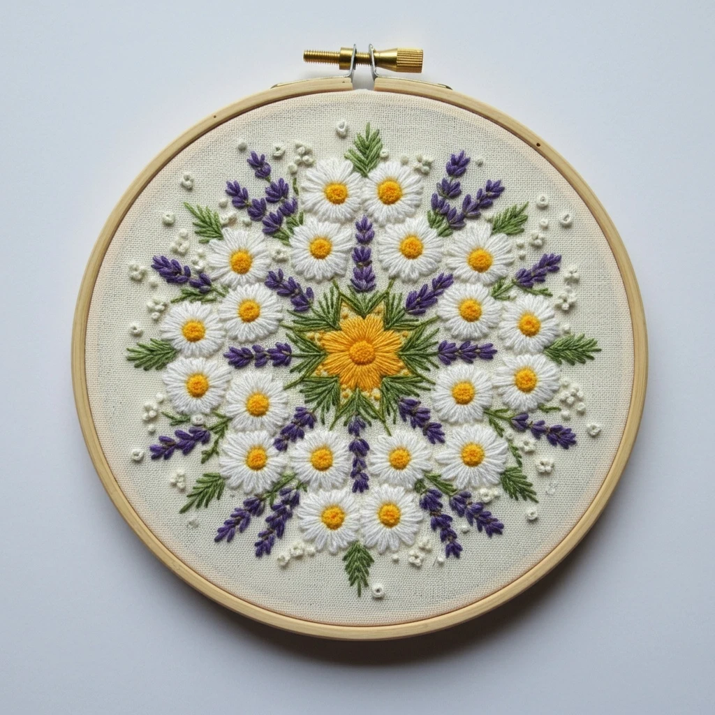 Daisy and Lavender Wreath Embroidery