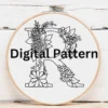 Deep Burgundy Floral Monogram 'R' | Hand Embroidery Pattern PDF
