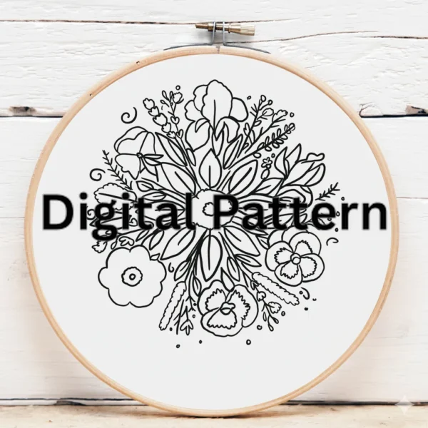 Deep Purple Iris & Pansy Embroidery Bouquet | Hand Embroidery Pattern PDF