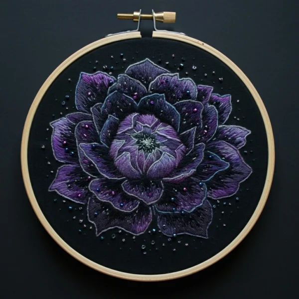 Deep Violet Nebula Flower | Hand Embroidery Pattern PDF