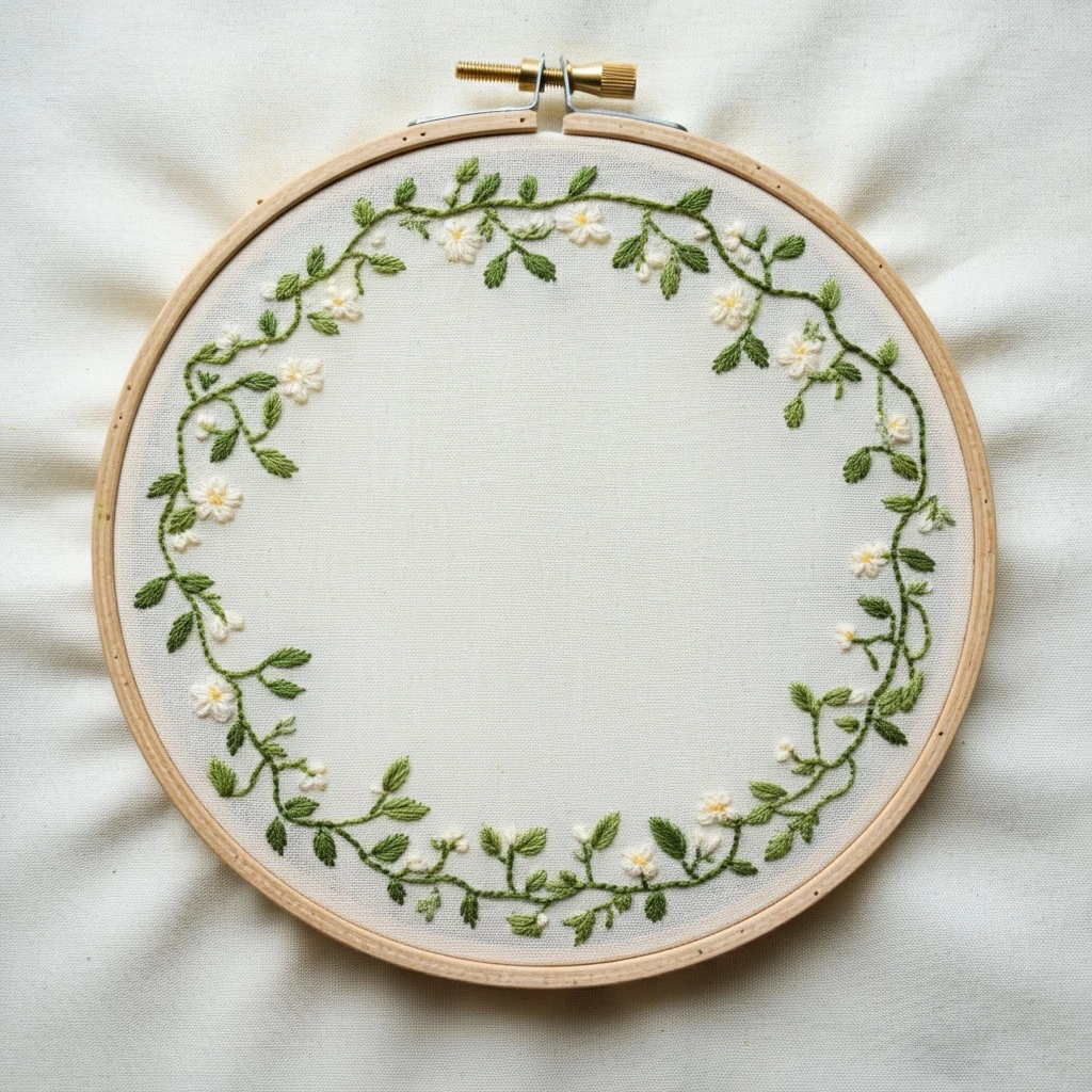 Delicate Vine Wreath Embroidery
