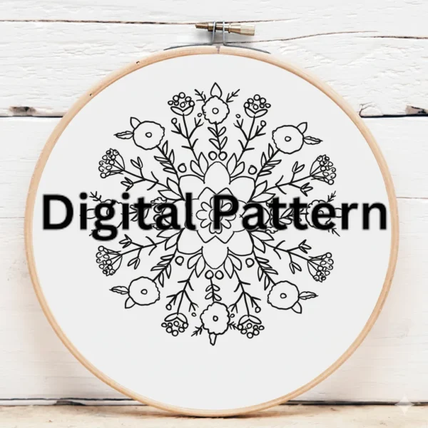 Delicate White Mandala and Pastel Pink Flowers | Hand Embroidery Pattern PDF