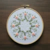 Delicate White Mandala and Pastel Pink Flowers | Hand Embroidery Pattern PDF