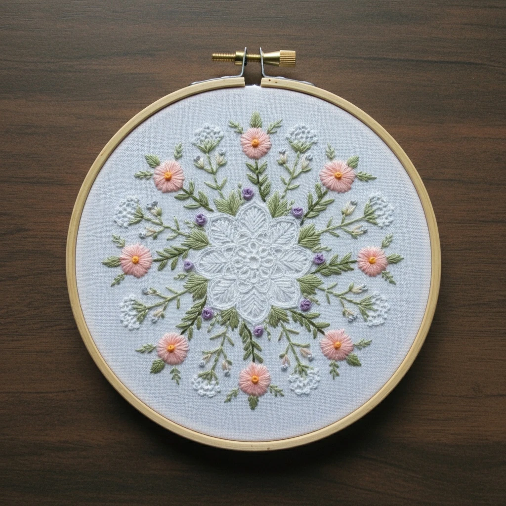Delicate White Mandala and Pastel Pink Flowers