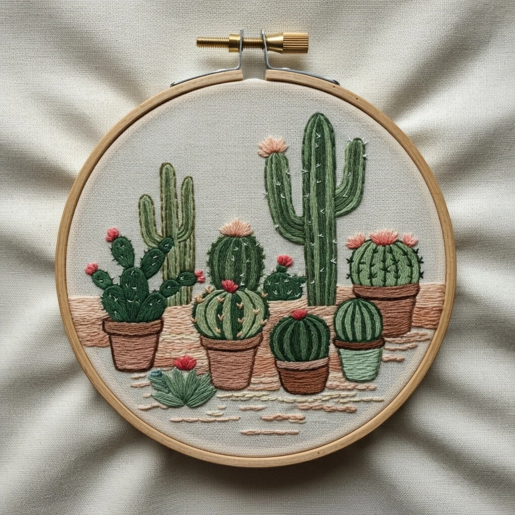 Desert Cactus Garden Hand Embroidery