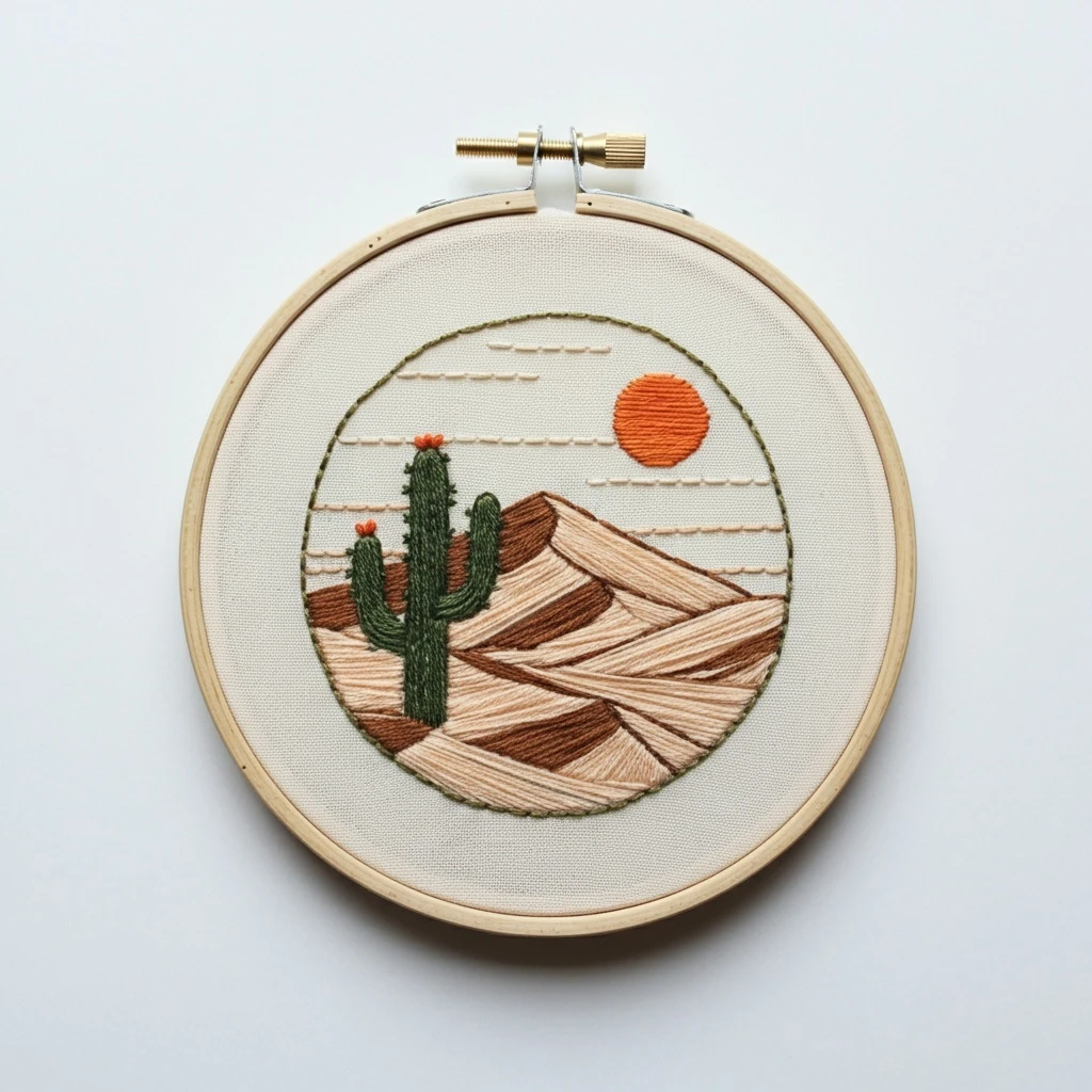 Desert Landscape Embroidery Hoop Art