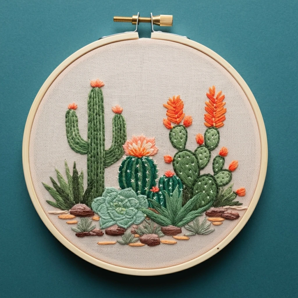 Desert Oasis Hand Embroidery Art