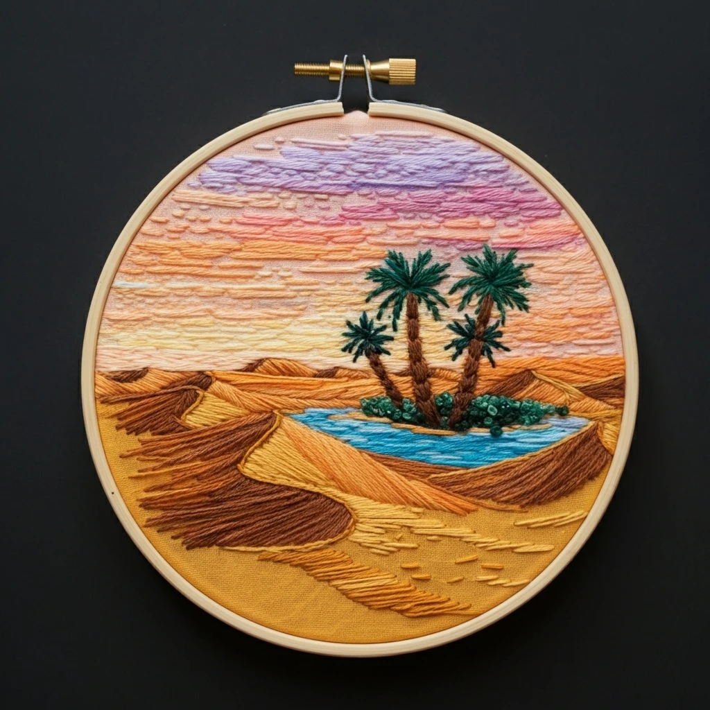 Desert Oasis Sunset Embroidery