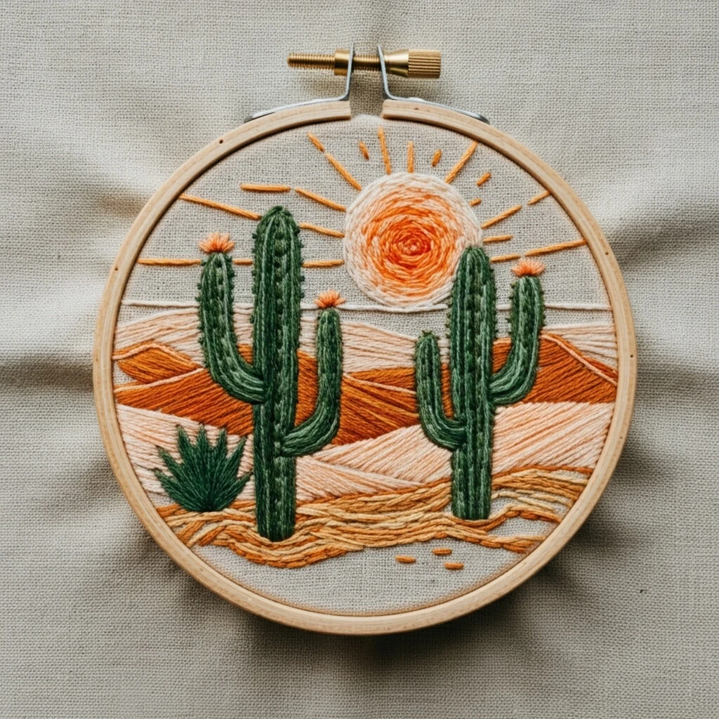Desert Sunset Hand Embroidery Art