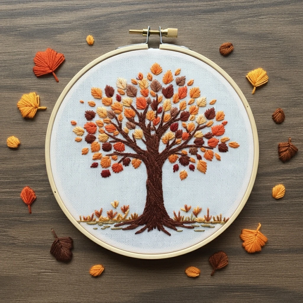 Detailed Autumn Tree Embroidery