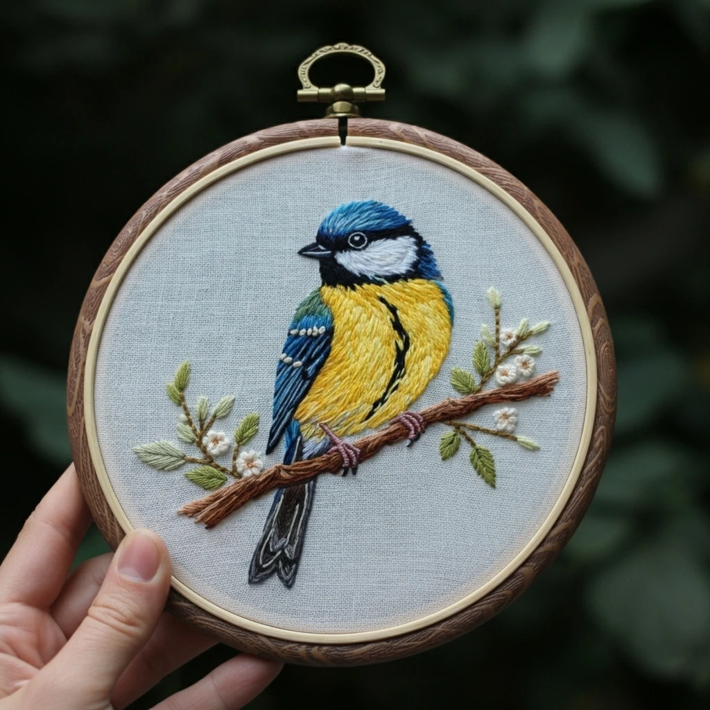 Detailed Blue Tit Hand Embroidery