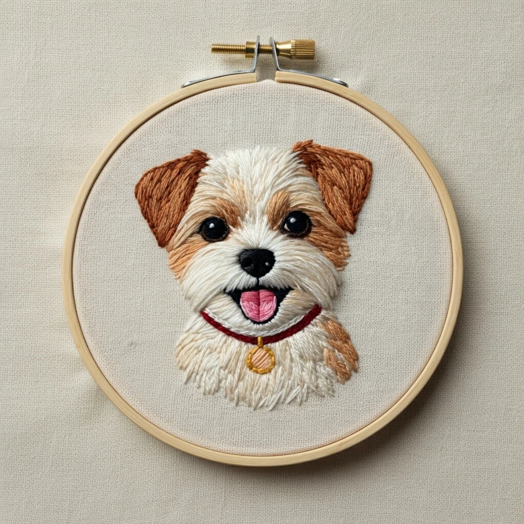 Detailed Dog Portrait Embroidery in Hoop