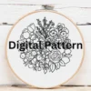 Duality in Bloom: Pink & Black Floral Arrangement | Hand Embroidery Pattern PDF