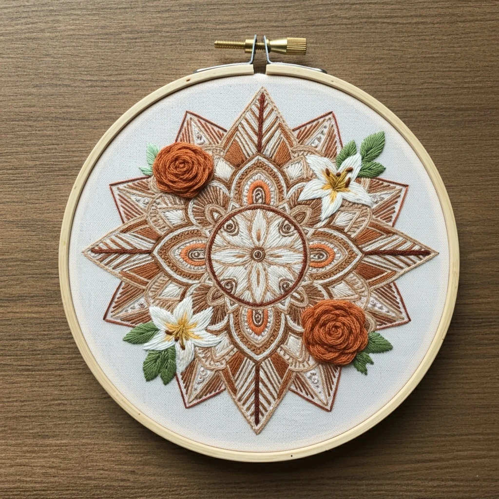 Earthy Mandala with 3D Floral Accents