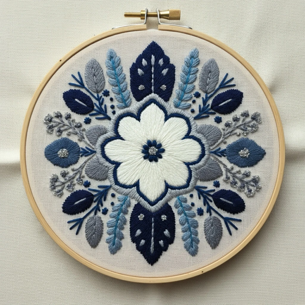 Elegant Blue and White Floral Embroidery Hoop