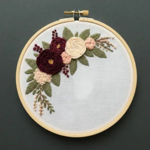 Elegant Burgundy & Blush Floral Arrangement | Hand Embroidery Pattern PDF