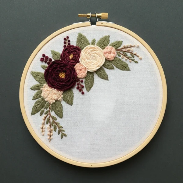 Elegant Burgundy & Blush Floral Arrangement | Hand Embroidery Pattern PDF
