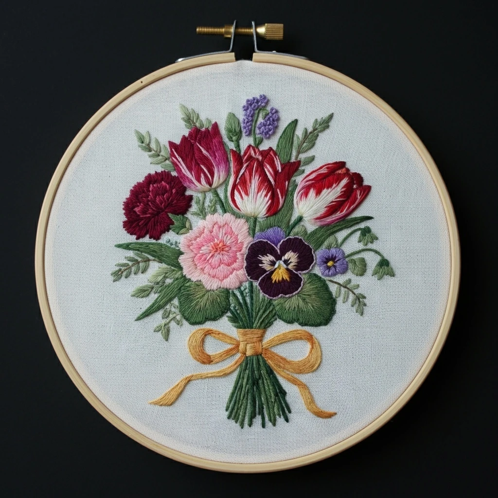 Elegant Floral Bouquet Embroidery in Hoop