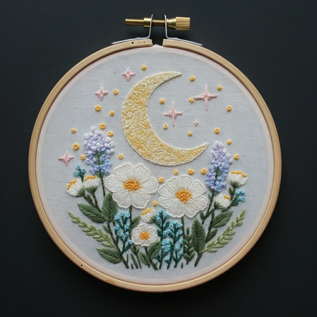 Elegant Floral Fan Hand Embroidery