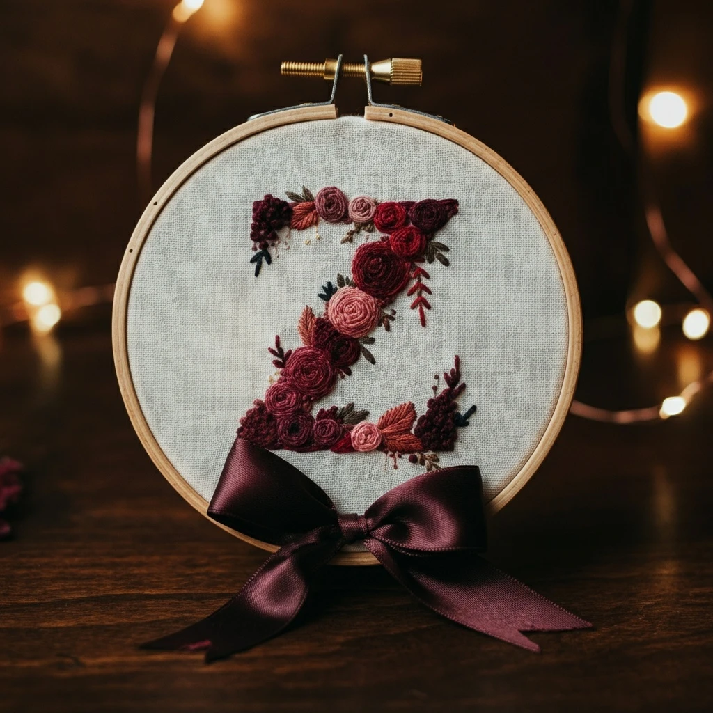 Elegant Floral Monogram Embroidery