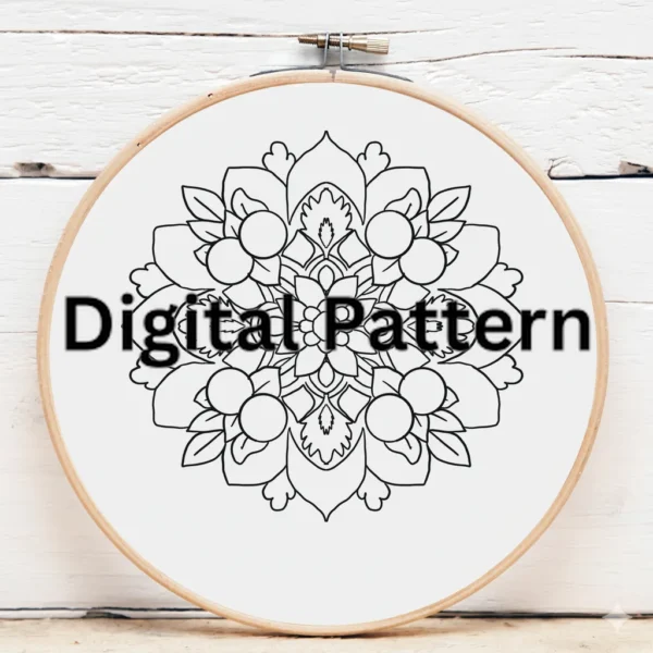 Elegant Lace Mandala with Dusty Rose Accents | Hand Embroidery Pattern PDF