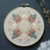 Elegant Lace Mandala with Dusty Rose Accents | Hand Embroidery Pattern PDF