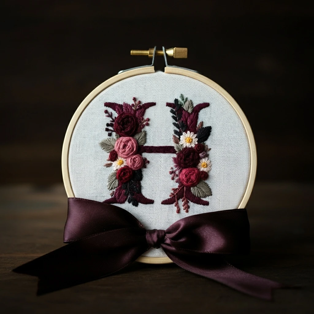 Elegant Monogram Hoop with Roses and Foliage