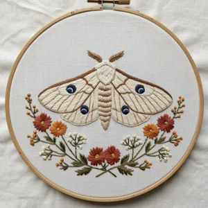 Elegant Moth and Floral Wreath Embroidery | Hand Embroidery Pattern PDF