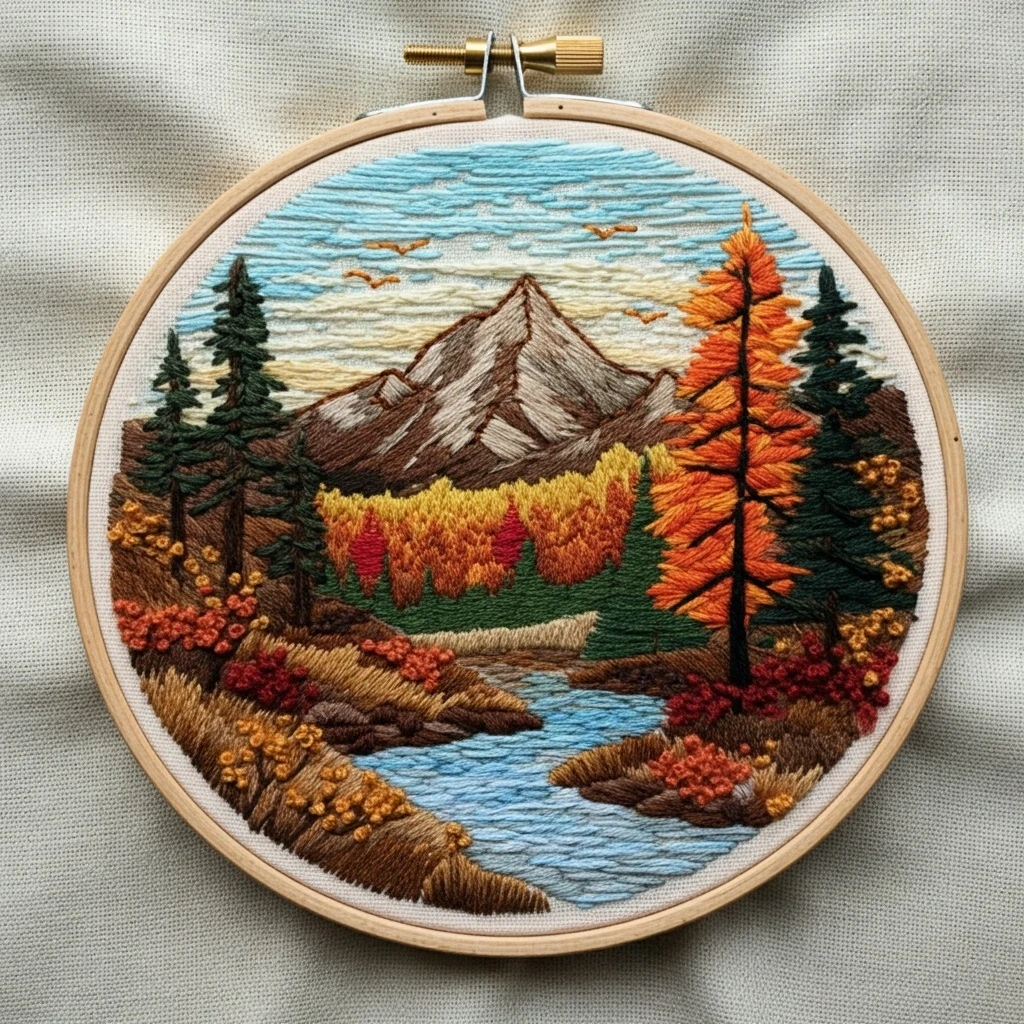 Embroidered Autumn Mountain Landscape