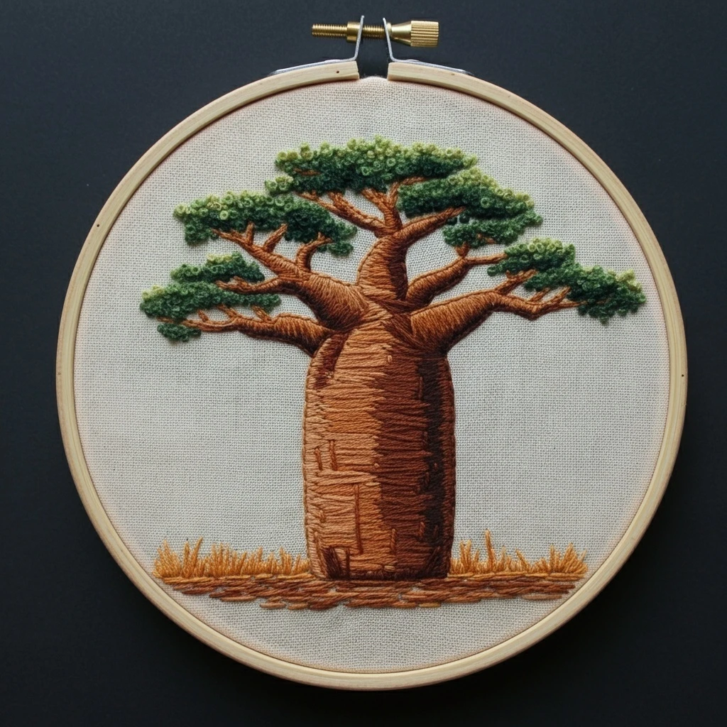 Embroidered Baobab Tree in Hoop