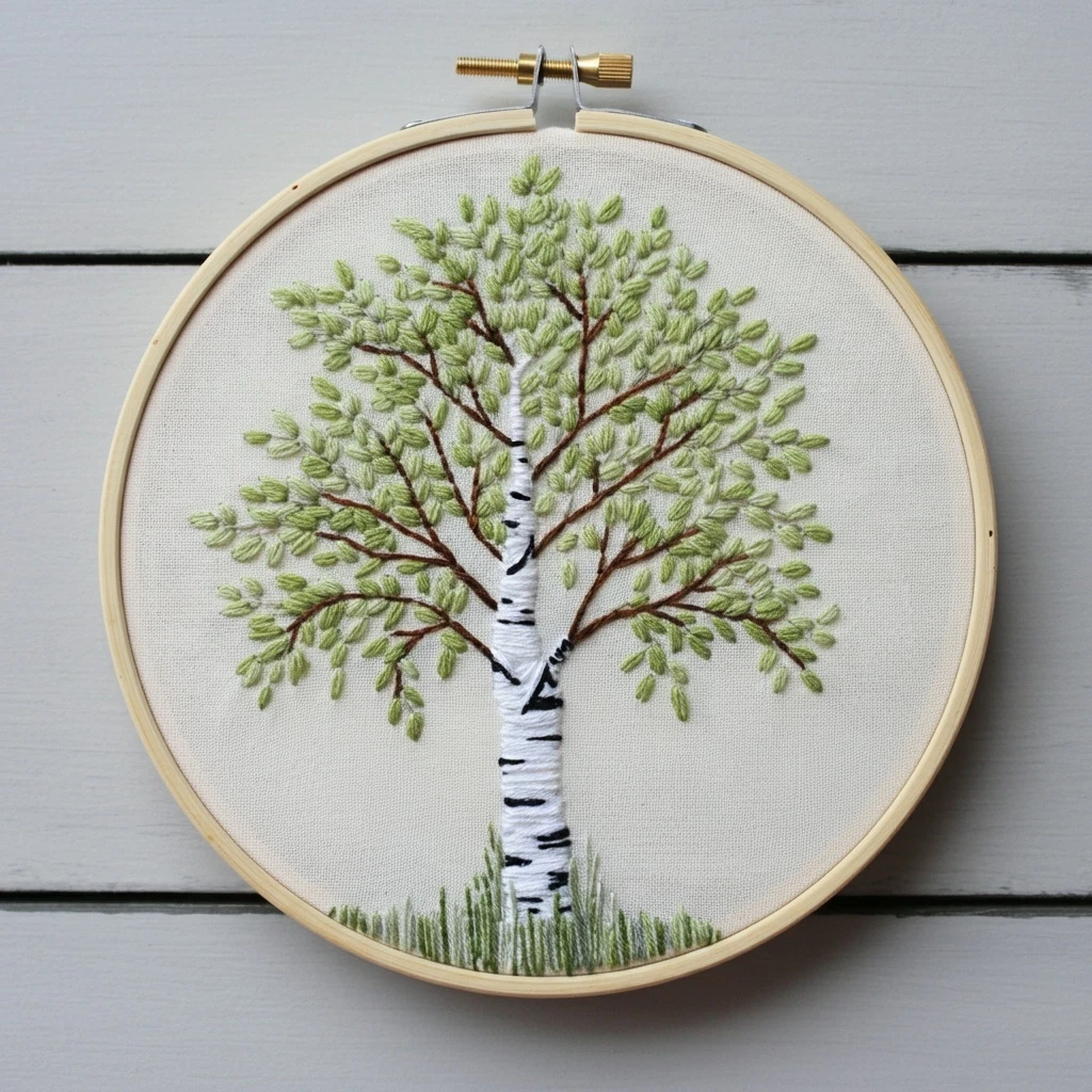 Embroidered Birch Tree Hoop Art
