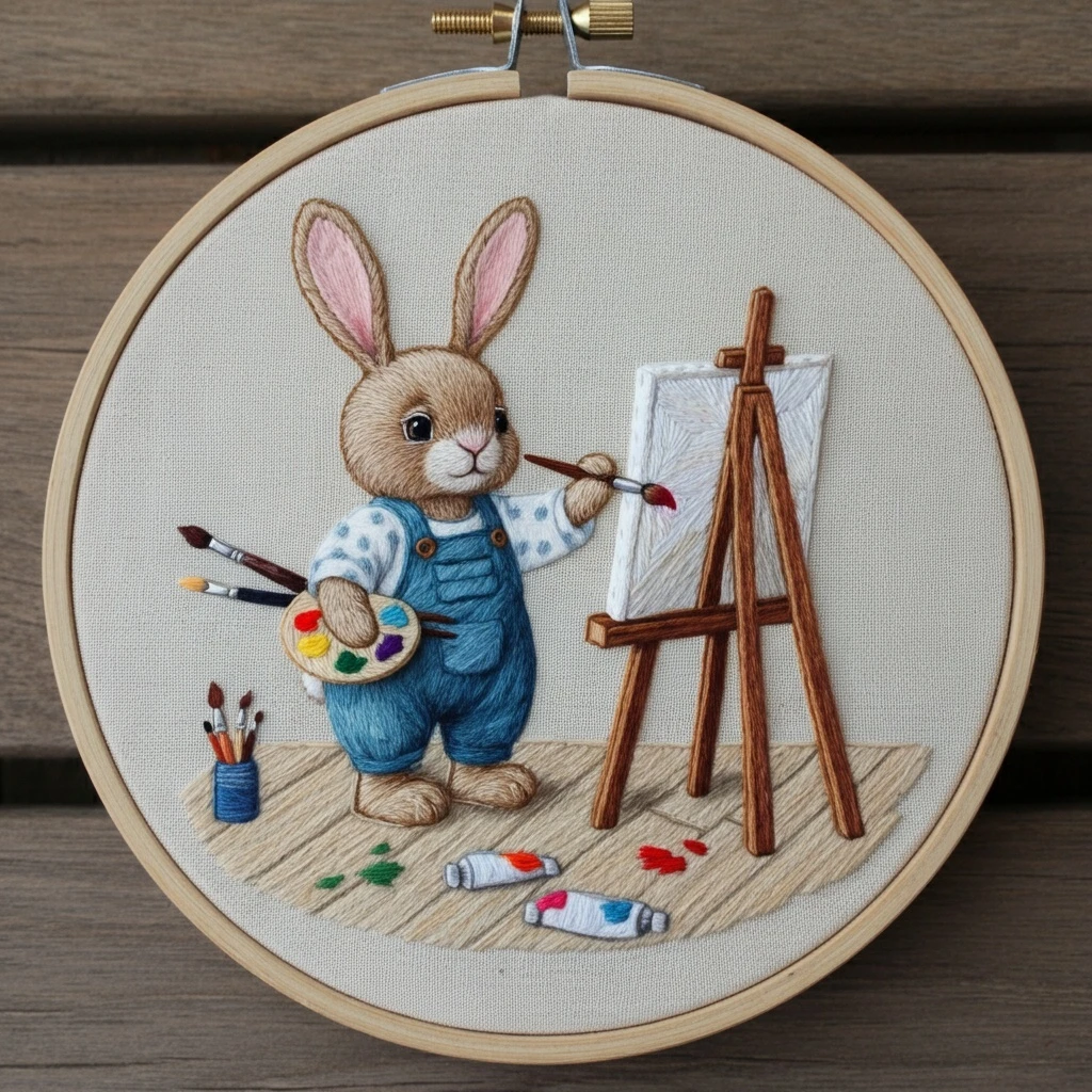Embroidered Bunny Artist in Hoop