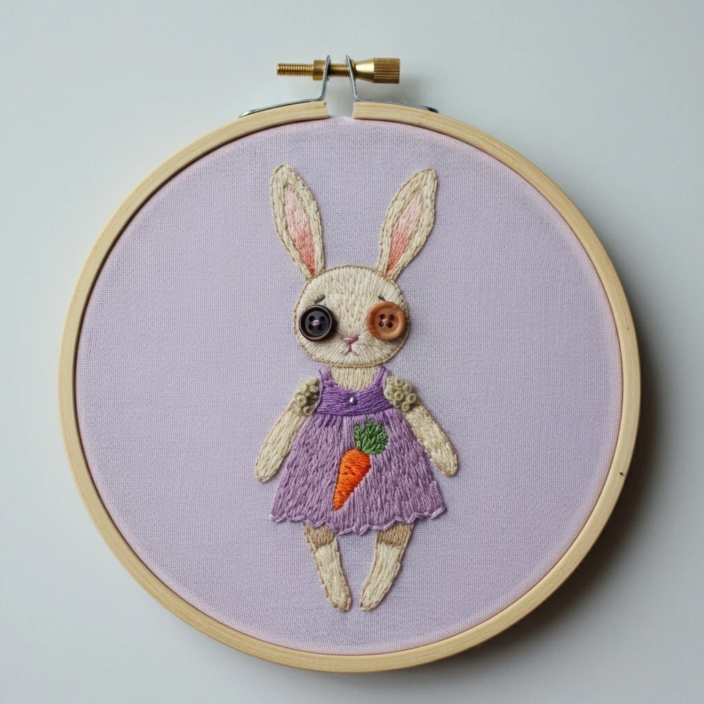 Embroidered Bunny Doll with Button Eyes and Carrot Dress
