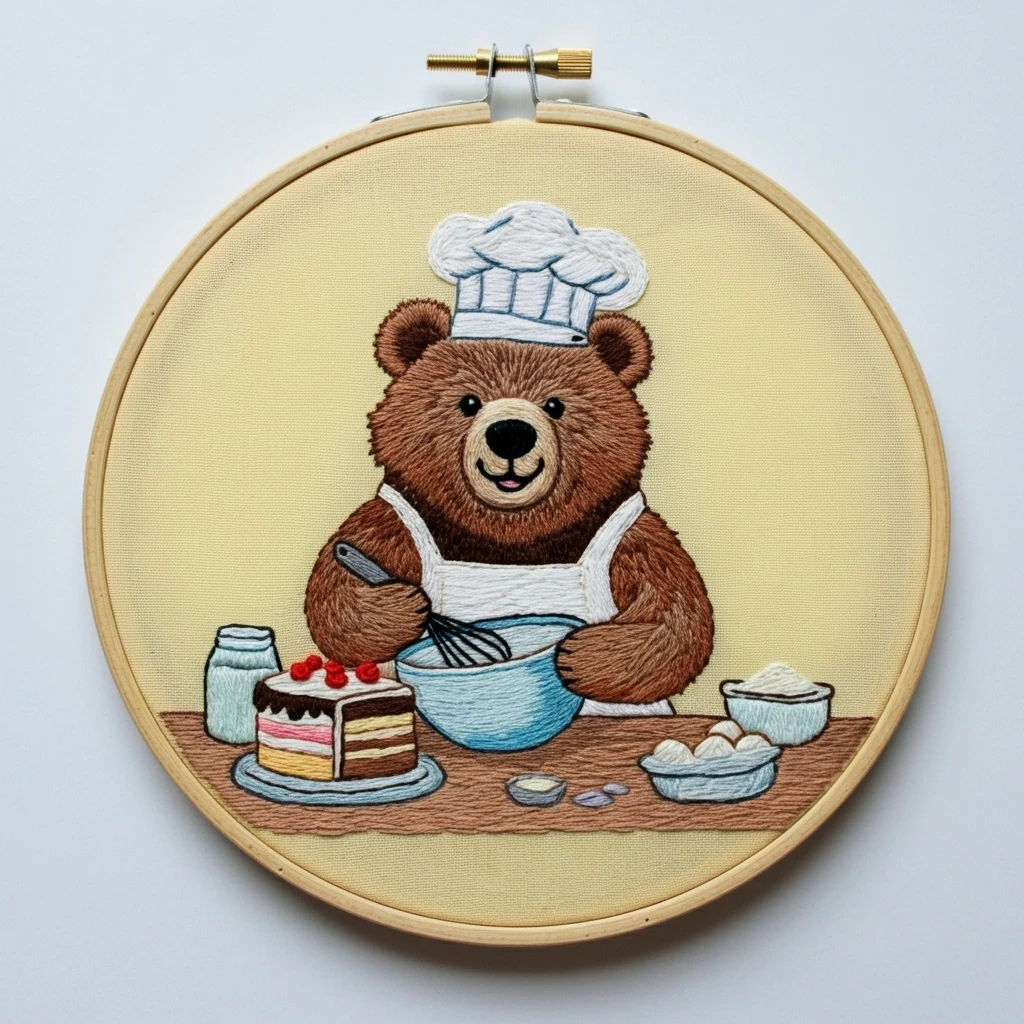 Embroidered Chef Bear Baking